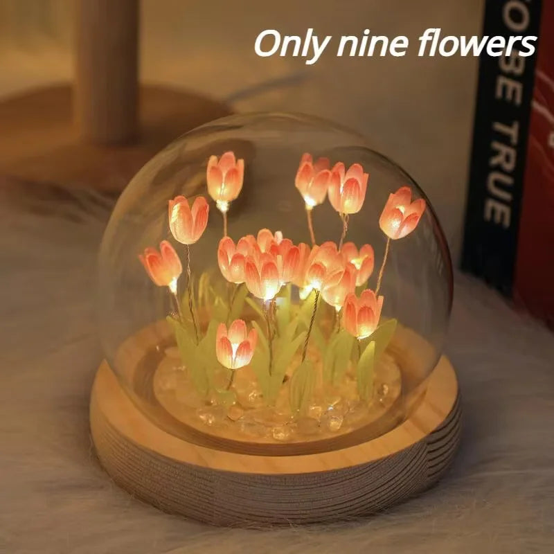 DIY tulip night light glass dome and wooden base