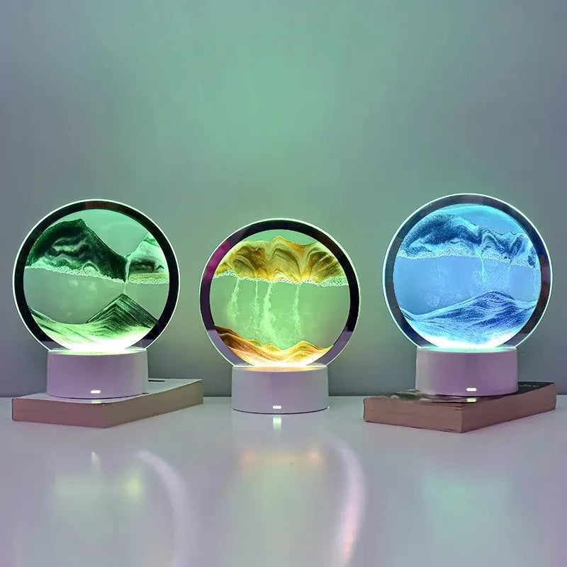 Flowing sand landscape lamp on a desk