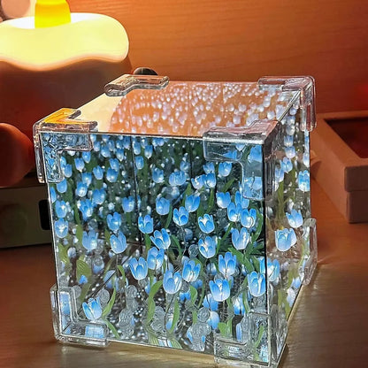 DIY Tulip Mirror Cube Night Light with infinity glow