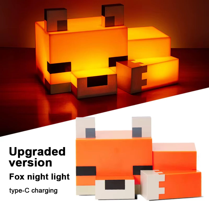 Rechargeable pixel fox night light in a bedroom setting
