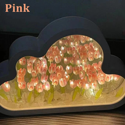 Cloud Tulip Night Light glowing on a nightstand