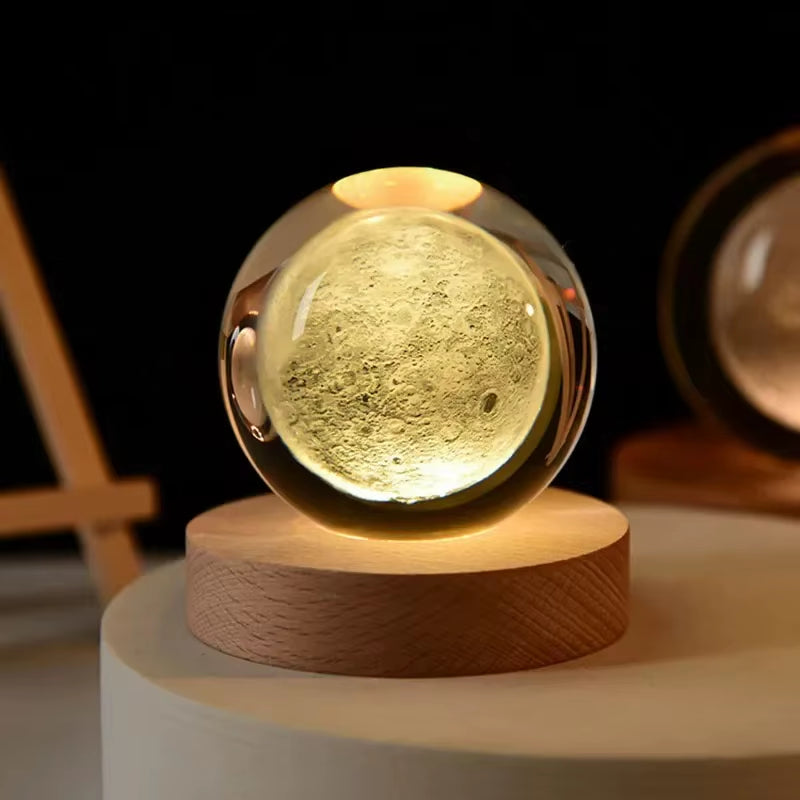 6Cm 3D Crystal Ball Decoration 2026 Astronomy Solar System Planets Moon Astronaut LED Balls Home Sno...