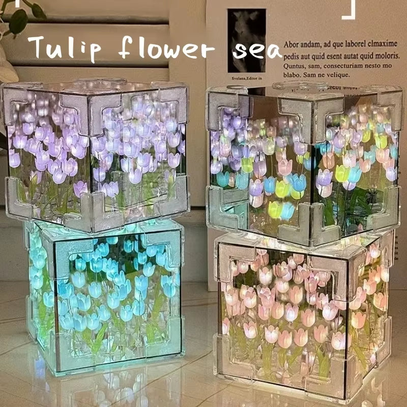 DIY tulip mirror cube night light as a gift