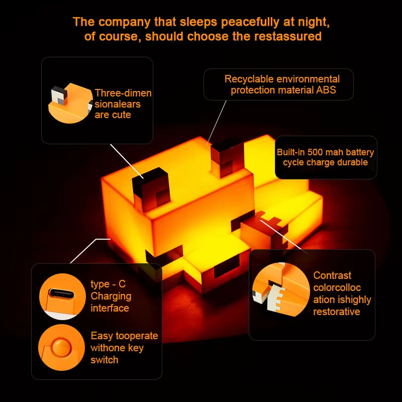 Cute pixel-style fox mood lamp for gaming room decor