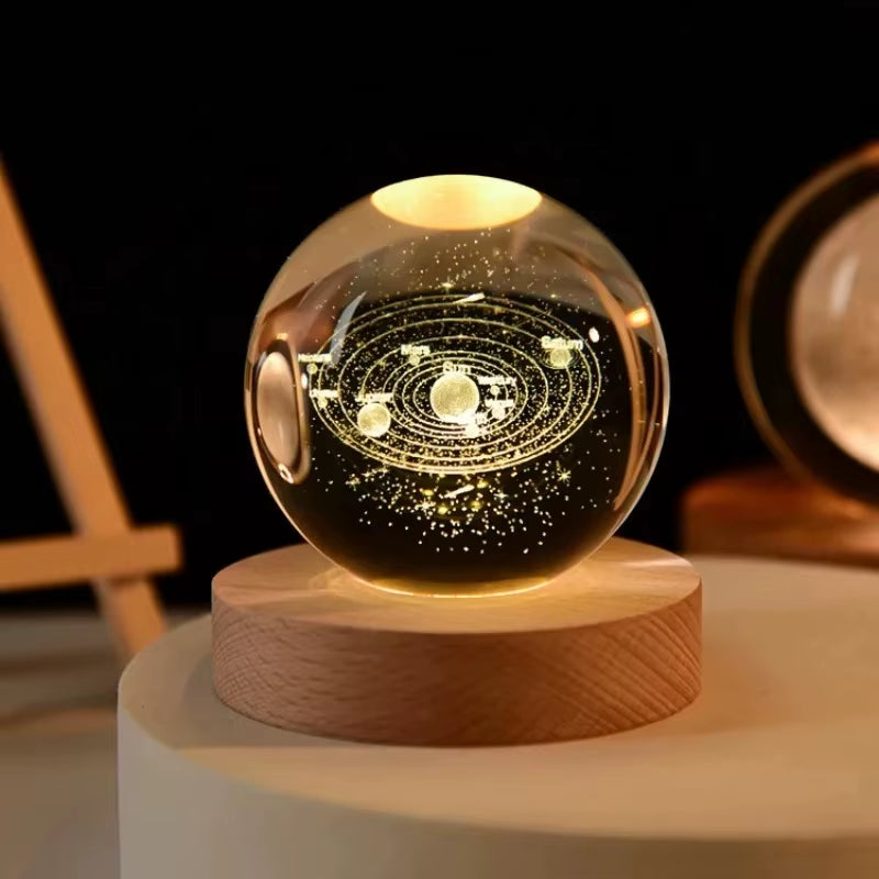 6Cm 3D Crystal Ball Decoration 2026 Astronomy Solar System Planets Moon Astronaut LED Balls Home Sno...