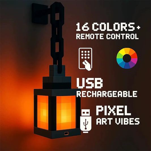 Retro pixel style mood lamp on a desk