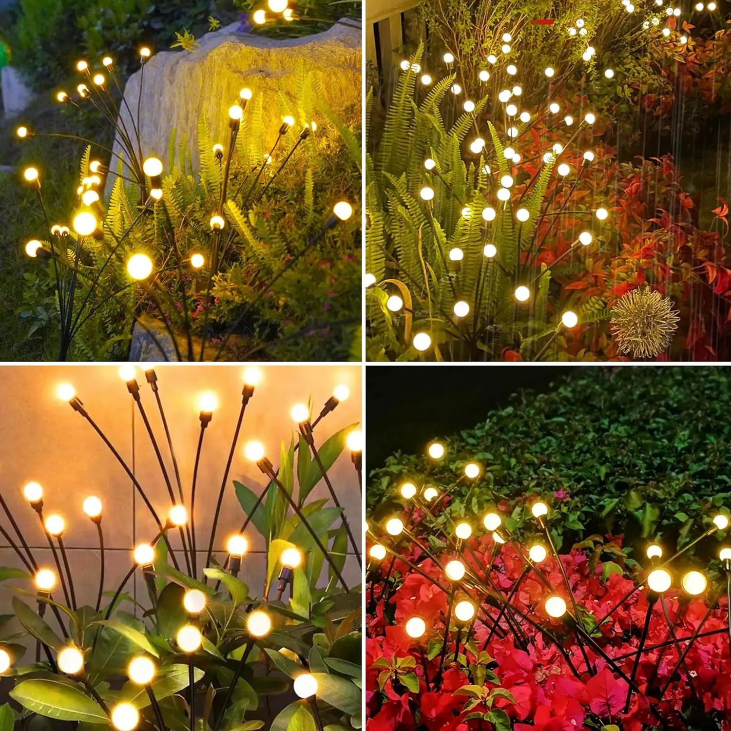 Solar firefly garden lights close-up