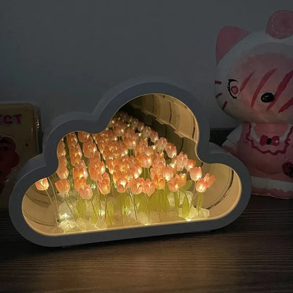 Pink Cloud Tulip Night Light floral mirror lamp