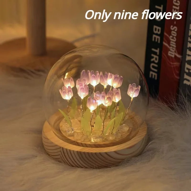 DIY Tulip Night Light Kit assembled and glowing