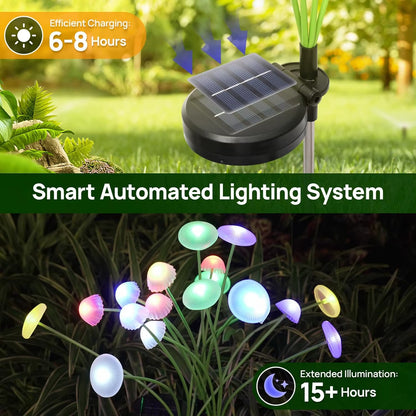 Solar mushroom lights decorating a patio