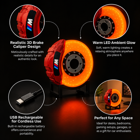 LuxuraVibe™ 3D Brake Disc Caliper Lamp – LED Ambient Desk Light
